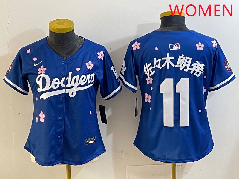 Women Los Angeles Dodgers #11 R.Sasaki Blue Sakura Edition 2025 Nike MLB Jersey style 1